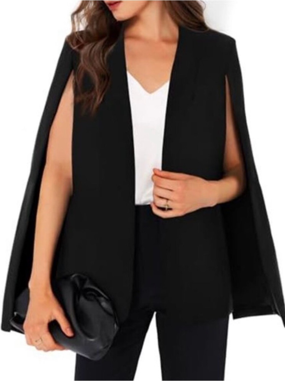 Babaton Black Open-Front Cape-Sleeve Sweater